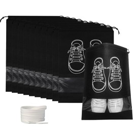 Pack of 10 Travel Shoe Bags, 32 x 44 cm, Waterproof & Dustproof Shoe Bags with Viewing Window, Practical Shoe Storage Bags, Travel Essentials & Travel Gadgets, Black