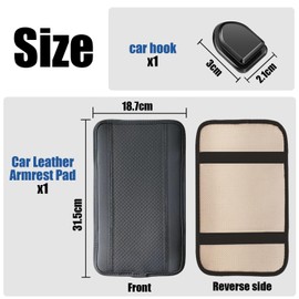 1 Piece Leather Car Armrest Pad with 3 Pieces Car Hooks, Car Seat Accessories, Armrest Centre Console Set, Comfortable Leather Armrest Pad for Car, Motorcycle (Black)