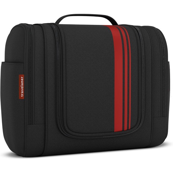 Toiletry Bag [Design 2024] - Hanging Cosmetic Bag for Women, Men & Children - Large Toiletry Bag with [7 Litre Storage Space], Premium Quality Wash Bag, Wash Bag for Men & Women, black/red, Cosmetic