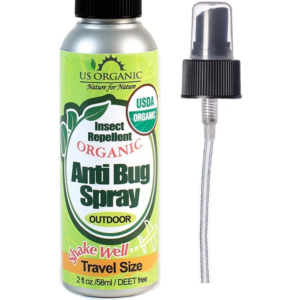 US Organic Mosquito Repellent Anti Bug Outdoor Pump Sprays, USDA Certification, Cruelty Free, Proven Results by Lab Testing, Deet-Free (2 oz Travel Size)