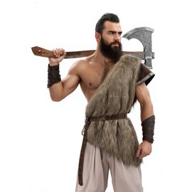 KUOIN Medieval Faux Fur Vest Brown Fuzzy Waistcoat LARP Eskimo Costume with Belt (Brown, Small)