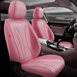 Auto Dynasty Car Seat Covers Full Set, Anti-Slip Automotive Interior Covers with Storage Pocket, Breathable Car Seat Protectors, Airbag Compatible, Fit Most Vehicles, Diamond Stitch Mesh Pink