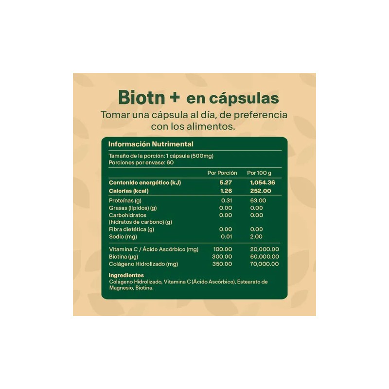 Biotina Pura + Colageno Hidrolizado Con 60 Capsulas