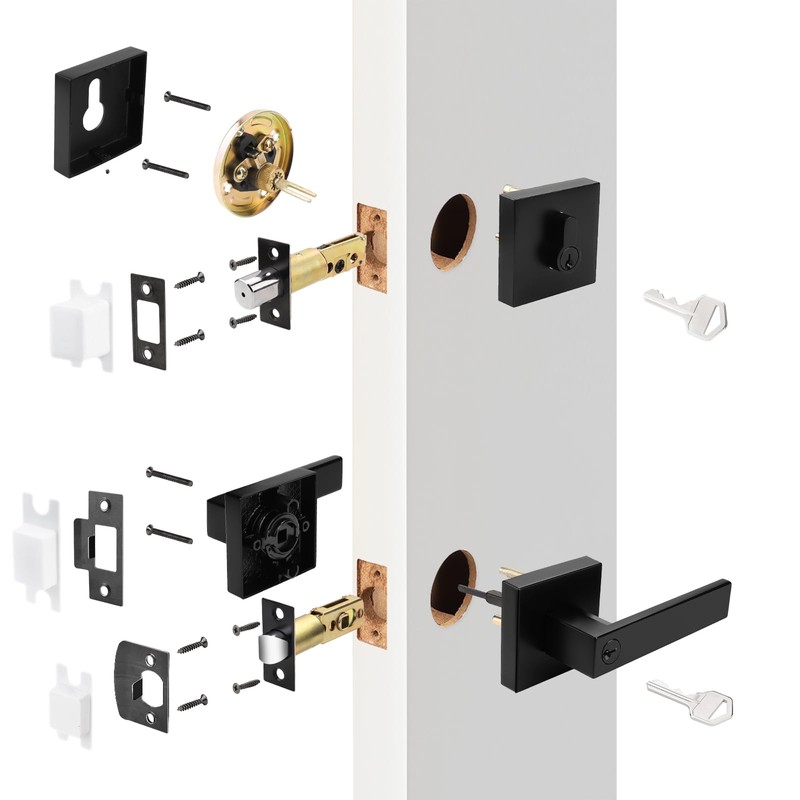 Probrico Matte Black Exterior Door Locksets with Deadbolt,Front Door Entry