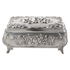 Metallic Flowers Antique Jewelry Box, Jewelry Flower Carved Crown Design Antique Style Princess Makeup Organizer for Storage Ring Christmas Birthday Gift(12.5 * 9.5 * 5.5)