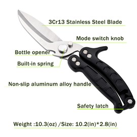 poultry shears Kitchen scissors for Chicken Can Be Used as a Knife, Dishwasher safe, Effortlessly cuts through cartilage, featuring a built-in spring mechanism.Can be used as a present（Black）