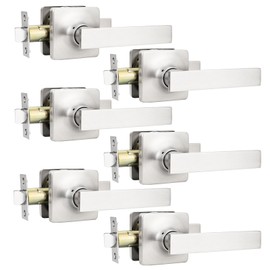 GOBEKOR 6 Pack Brushed Nickel Passage Door Handles Interior Door Levers for Hall Closet Nickel Passage Levers Square Lever Door Handles