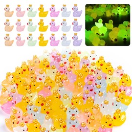 100 Pcs Glitter Mini Resin Ducks Colorful Tiny Small Plastic Ducks Figures to Hide Little Resin Duck Bulk for Miniature Landscape Aquarium Potted Dollhouse Fairy Garden Accessories Decorations