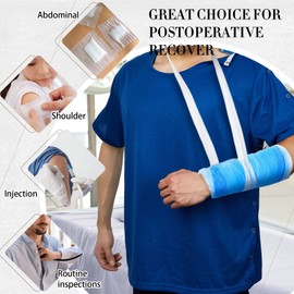 2 Pieces Post Surgery Shirt for Men Women Unisex Shoulder Surgery Shirts Left Right Side Snap Access Recovery Hospital Shirts (Black, Blue, XL)