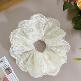Large Oversized Floral Lace Scrunchies Square Satin Jumbo Scrunchies Soft Big Scrunchy Elastic Hair Ties Ponytail Holder for Women and girls