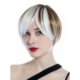 WIG ME UP - SZL0613-1001HF6 Women's Wig Short Straight Bob Playful Colour Mix Brown White Highlighted