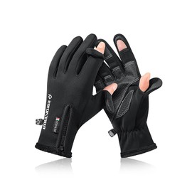 ZVCXOE Outdoor Gloves 2-Fingered Fishing Gloves Cold Weather Gloves Windproof Waterproof Fleece Lining Warm forRunning Hiking Fishing Black XXL