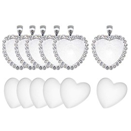 ccHuDE 12 Pcs 25mm Heart Rhinestone Pendant Bezel Trays and Clear Glass Cabochon Domes Setting for Photo Pendant Resin Craft Jewelry Making Silver