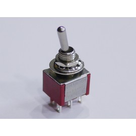 Mini Switch for Guitars/Effectors/Electronic Circuits ON-ON Type, 2 Circuits, 2 Contacts, 6 Pins, Red (Set of 2)