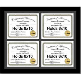 Creative Picture Frames 810-18X22Bk-B Black Horizontal 8X10 Diploma Frame With 4 Opening Black Mat | Holds 4 8X10 Inch Documents With Installed Wall Hanger