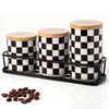 Small Checkered Kitchen Canister Set of 3 with Black Metal