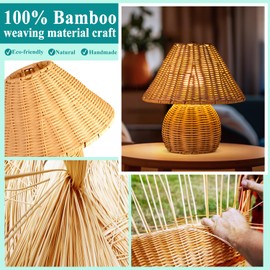 Bamboo Table Lamp Handmade Boho Rattan Bedside Lamp,3 Colors Adjustable Vintage Wicker Wooden Nightstand Lamp with E26 Bulb for Bedroom Living Room Desk Entrance