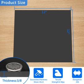 WochiTV Nitrile Rubber Sheet, 3/8" Thick x 12" Widex 12" Long, Buna-N Shore A65 Hardness NBR Pad, Fuel Oil Resistant Rubber Gasket Material, Ideal for Seals, Plumbing, Bumpers DIY Projetcts