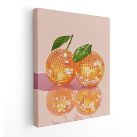 APJYM Funky Y2K Disco Ball Orange Wall Art, Trendy Retro 70s Preppy Pink Girly Orange Aesthetic Canvas Wall Art for Girls Room Bedroom Dorm Apartment Decor, 11x14 Inches Framed