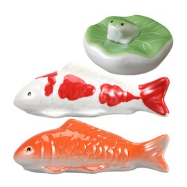 Toddmomy Ceramic Floating Fish, 3pcs Aquarium Floating Goldfish Frog Koi Fish Floatable Figurines Realistic Fish Tank Fish, Tea Pet Decor, Fairy Garden, Pond Ornaments