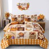Menghomeus Happy Thanksgiving Quilt Set Queen Fall Harvest Bedspread Patchwork
