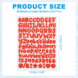 PATIKIL 20 Sheets Letter Stickers, 2240Pcs 1/2 Inch Small Vinyl Letter Number Stickers for Mailbox Poster Board Scrapbooking Bottle Classroom Decor, Red