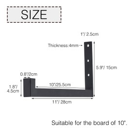 OVOV 6 Pack Heavy Duty Shelf Brackets Wall Mounted Industrial Farmhouse Floating Shelf Brackets with Lip (Black 10")