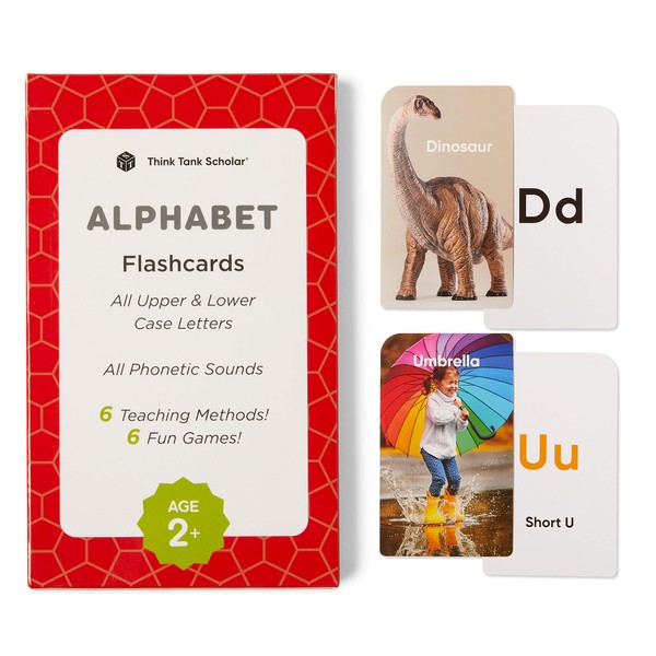 Think Tank Scholar Alphabet Flash Cards - ABCs | Preschool Toddlers Age 3+ (Kindergarten) All Upper & Lower Case Letters & All Phonetic Sounds…