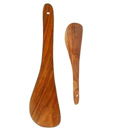 Yuktha Wooden Handmade Non Stick Serving | Spatula for Cooking Kitchen Tools with Barrel Holder (Set of 2)