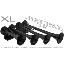 Vixen Horns Train Horn for Truck/Car. 4 Air Horn Black Trumpets (XLong). Super Loud dB. Fits 12v Vehicles Like Semi/Pickup/Jeep/RV/SUV VXH4124XLB