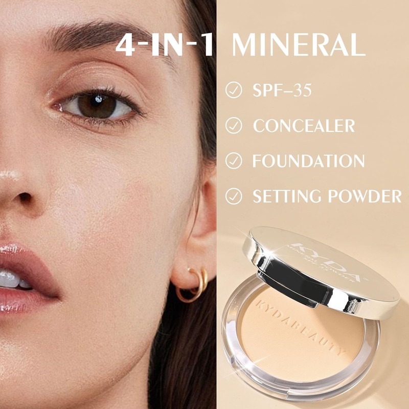 KYDA Mineral Powder SPF 35, 4-in-1 Pressed Mineral Powder, Matte