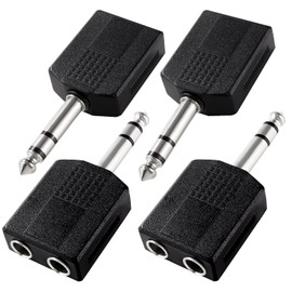KUOQIY 4 PCS 6.35mm Jack Stereo Audio Adapter Splitter, 6.35mm Stereo Jack Plug to 2x6.35mm Stereo Socket Splitter, Nickel Plated