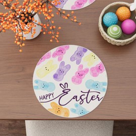 BOTB LIHM Happy Easter Colorful Cute Bunny Watercolor Rabbits Spring Cloth Round Placemats Set of 4 Table Mats Table Decorations 14x14 Inch