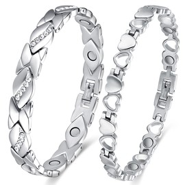 Cigmag 2PCS Magnetic Bracelets for Women Lymphatic Drainage Bracelet Set Ultra Strength Magnet with Adjustable Tool and Gift Box for Mother's Day (Silver Crystal & Love)