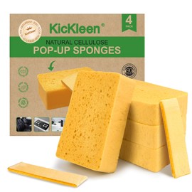 4 Pack Compostable Pop-Up Sponges - Expanding, Non-Scratch, Plant-Based Dish Sponges - Kitchen Cellulose Dishwashing Sponges