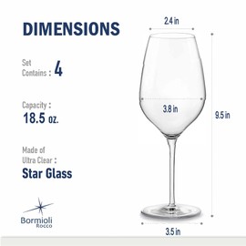 Bormioli Rocco Inalto Tre Sensi Collection Set Of 4 Premium Wine Glasses, Made From Crystal Clear Star Glass, Made In Italy. (18.5 Oz.)