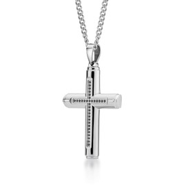 Diamond Treats Stainless Steel Men's Cross Necklace with Black Zirconia Stones, Stainless Steel Cross Pendant and Chain for Men, Jewellery Gift for Him, Zirconia Stainless Steel, Zirconia, Stainless