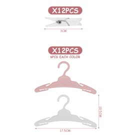 Pack of 12 Doll Hangers, 12 Pieces Transparent Clips, Girls Doll Hangers, Mini Doll Hangers, Doll Clothes Accessories, Toy Hangers