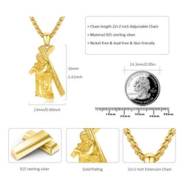 Adnix Crucifix Jesus Cross Necklace 14K Gold Plated Protection Pendant 925 Sterling Silver Crucifix Cross Pendant Jewelry for Men Women