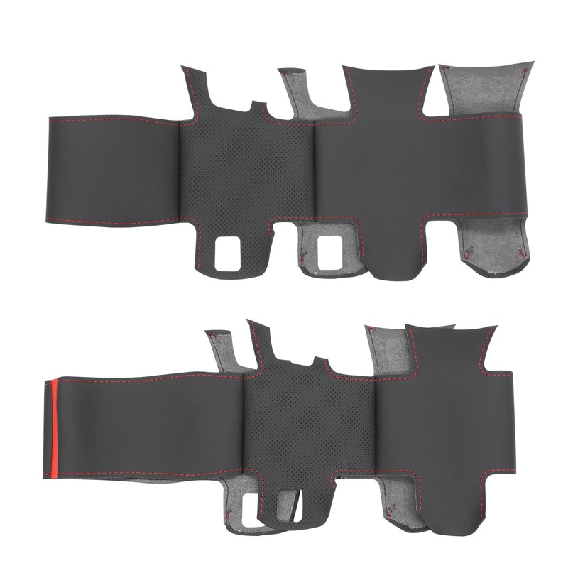 MEWANT Hand Stitch Black Artificial Leather Steering Wheel Cover for