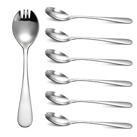 6 Pcs Sporks Stainless Steel 6.3 Inch Food-grade Stainless Steel Sporks Long Handle Salad Forks Flatware Set for Dessert Ice Cream Soup Noodle Spaghetti Pasta Fruit Camping Household Daily Use Silver