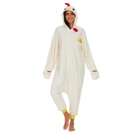 CANASOUR Polar Fleece Chicken Costume Christmas Adult Anime Unisex Animal Cosplay Onesie (Small, Chicken White)