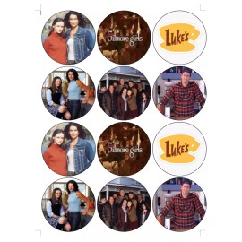 Handmade Set of 12 Gilmore Girls edible paper, cupcake cookie toppers PRE CUT - 1"