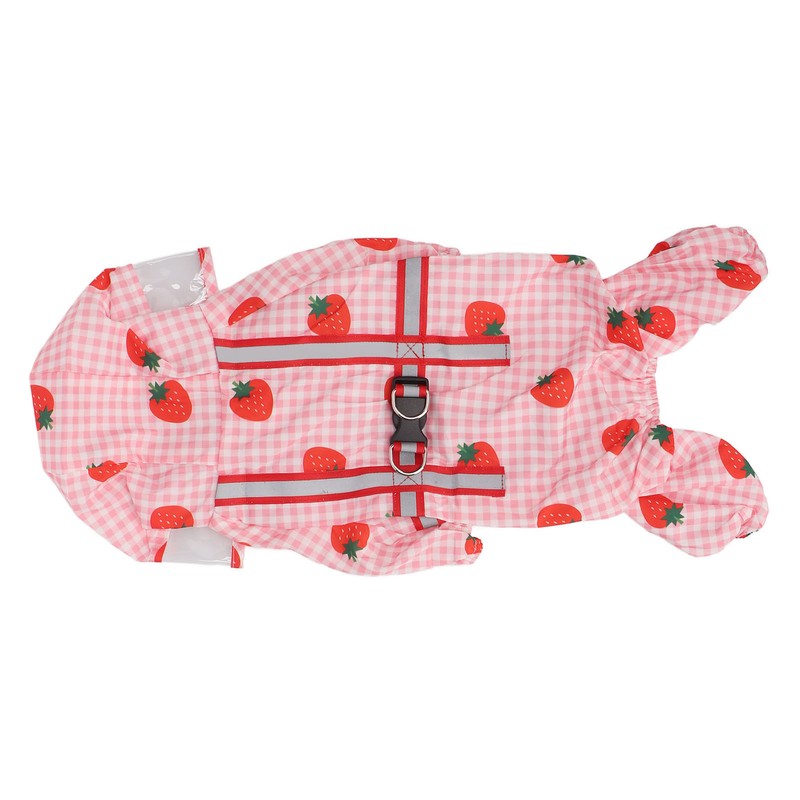 Dog Raincoat Hooded Reflective Breathable Lightweight Strawberry Patterns Puppy Rain