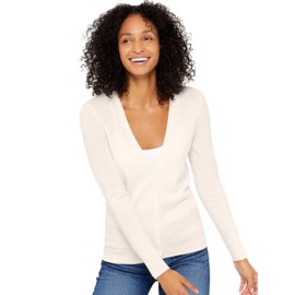 State Cashmere Women's Button Front V-Neck Cardigan 100% Pure Cashmere Long Sleeve Sweater (Undyed White, Medium)