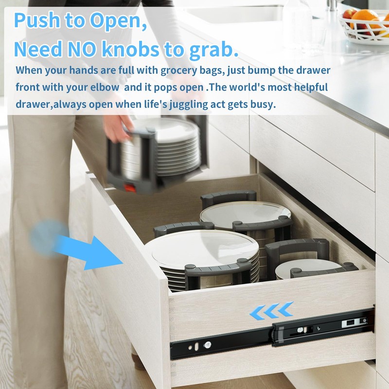 VAGUDE Push to Open Drawer Slides 1 Pair Full Extension