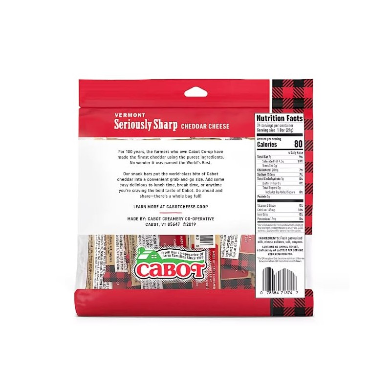 Generic Cabot Creamery Seriously Sharp Snack Pack Cheddar Cheese, 24