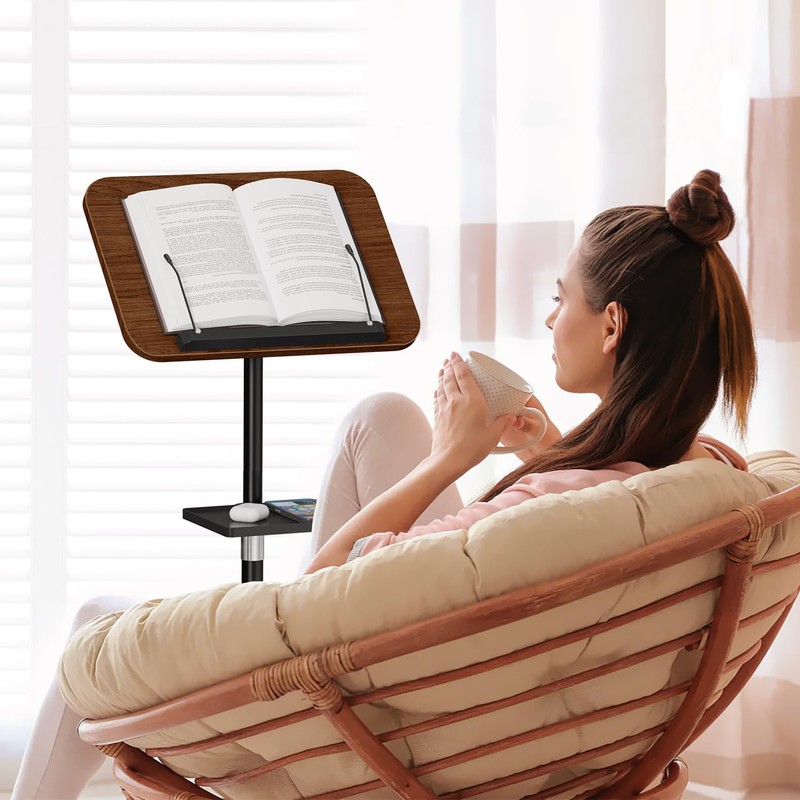 Snughome Floor Book Stand with Removable Tray, Wood Standing Book