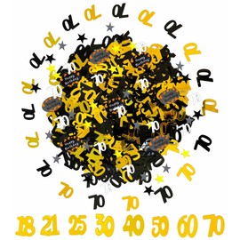 1000pcs Confetti 70th Birthday Anniversary Confetti Gold Silver Black Stars Table Confetti 70 Years Old Sparkling with Happy Birthday Paper Card