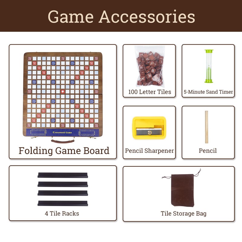 Wooden Folding Crossword Board Game – Word Game Set with